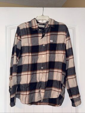 abercrombie kids Plaid Button-Up Shirt in Navy, Rust & Cream